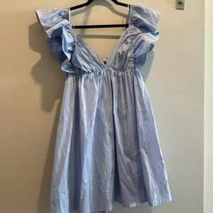 Baby Blue Boutique Bow Back Mini dress! With Pockets! SIZE L! NWT